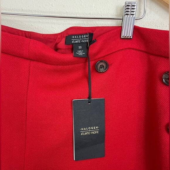 HALOGEN X ATLANTIC-PACIFIC Red Button Detail Kick Flare Pants Women Plus Size 22 - Picture 5 of 7